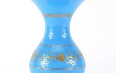 French Napoleon III blue opaline glass vase, gilded