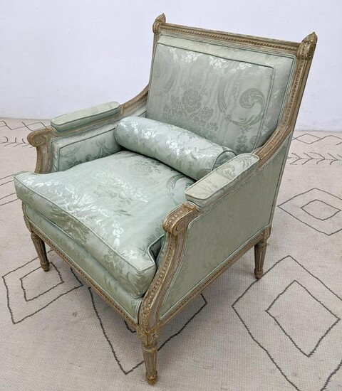 French Style Bergere Chair with Carved Frame.