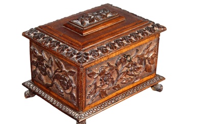 French carved walnut dresser box