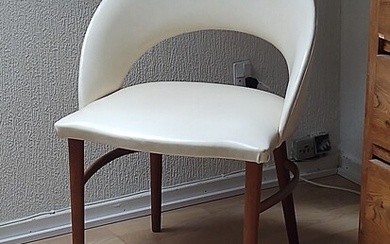 NOT SOLD. Frode Holm: Make-up chair with teak frame, seat and back with skai. Manufactured...