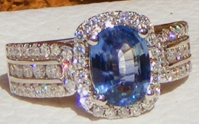 GIA Certificat - 18 carats White gold - Ring - 2.71 ct Blue sapphire VVS1 - and Diamonds VS