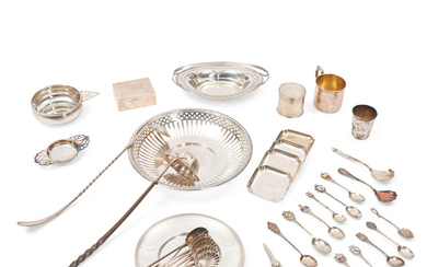 GROUP OF STERLING SILVER, .800 SILVER, AND SILVER-PLATED TABLEWARE AND...