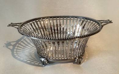 German silver basket with vase-shaped handles and glass inner container - .800 silver - Germany - Late 19th century