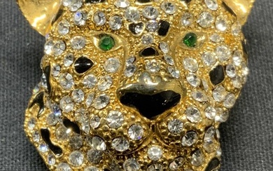 Gold Tone Crystal Cheetah Brooch