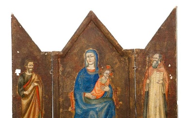Gothic Style Triptych of Madonna and Child.