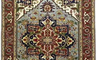 Gray Floral Handmade Wool Dining Room 9X12 Heriz Serapi Oriental Rug Boho Carpet