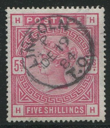 Great Britain - England 1884 - 5 shilling rose on BLUED PAPER - Stanley Gibbons 176