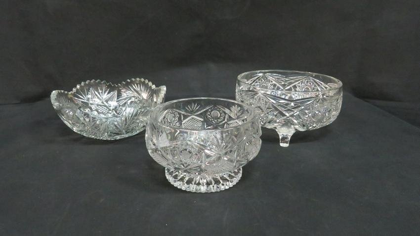 Group of Three Cut Glass Crystal Bowls