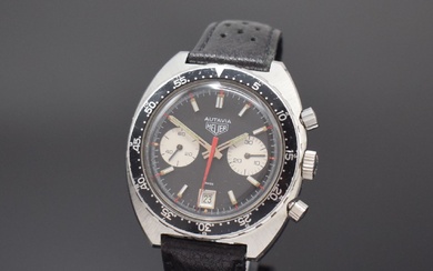 HEUER Autavia chronographe pour hommes référence 73463 en acier, Suisse vers 1972, remontage manuel, bracelet...