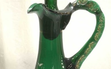 Hand Blown Emerald Green Painted Glass Decanter