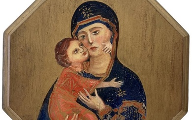 Hand Painted Madonna & Child Wood Plaque