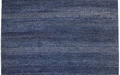 Handmade Dark Navy Grass Design 5X7 Thick Pile Modern Oriental Rug Wool Carpet