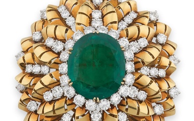 Harry Winston, Emerald and diamond pendant/brooch, circa 1976