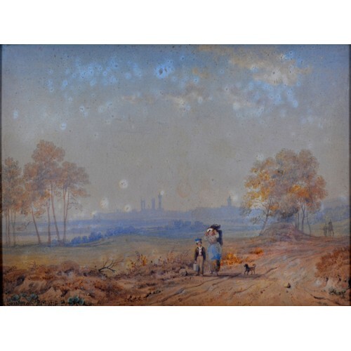 Henry Gastineau 'Rural Scene with Figures and Dog on a Track...