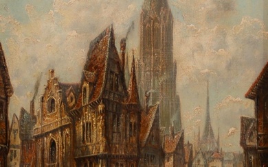 Henry Thomas SCHAEFER (1815-1873) "Vue de ville française ou allemande" Huile sur toile. Poids: 2.90...