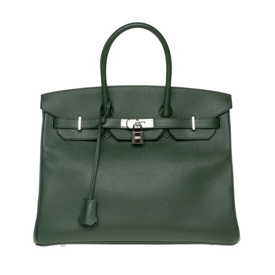Hermès - Birkin 35 en cuir epsom vert anglais, garniture en métal palladié Handbag
