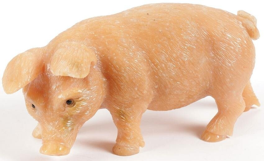 IMPRESSIVE ASPREY CARVED HARDSTONE PIG