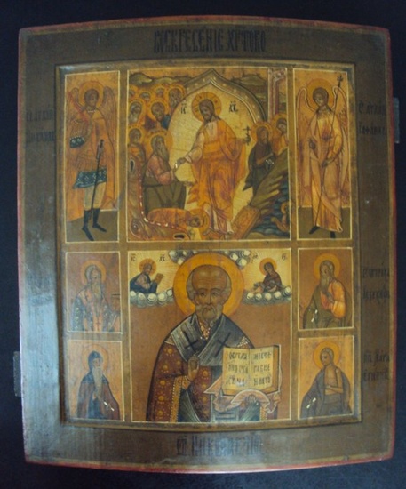 Icon, Resurrection of Christ and Saint Nicholas - Wood - 19th century