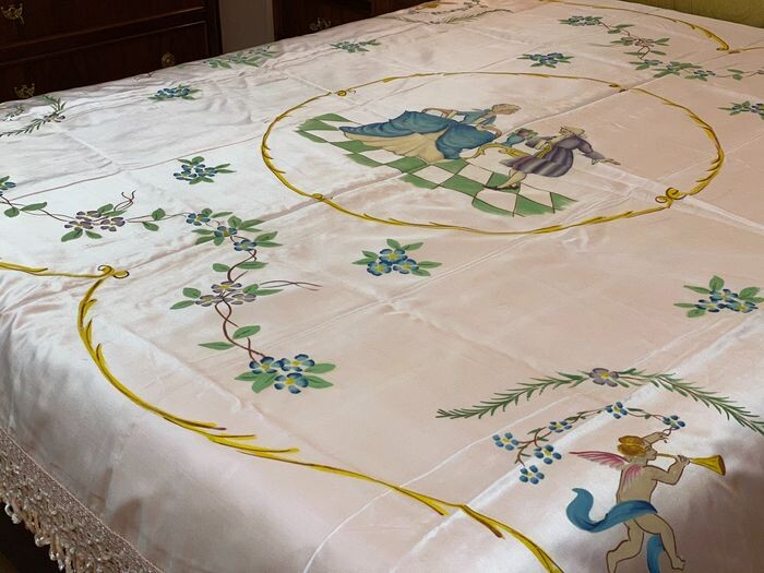 Important Liberty hand-painted bedspread - Silk - Mid 20th century