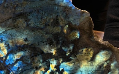 Incredible Quality - Polish front side, Natural Back Side - Large Block Of Labradorite - Height: 350 mm - Width: 330 mm- 14500 g