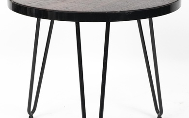 Industrial wrought iron circular side table with hardwood to...