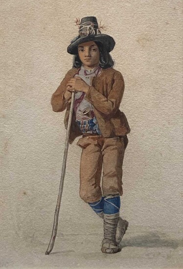 Italian School, mid 19th Century A Roman Boy, resting on a staff