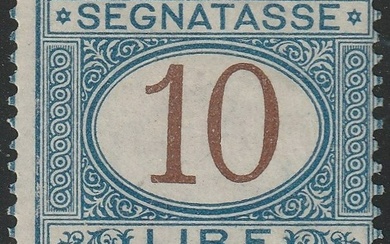 Italy Kingdom 1870 - Postage due, 1st issue, 10 l. azure and brown, intact and very rare, luxury, with certificate - Sassone n.14