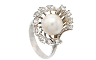 Jewellery Ring RING, 18K white gold, cultured pearl, brilliant c...
