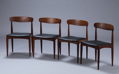 Johannes Andersen for Uldum Møbelfabrik. A set of four chairs in teak and aniline leather, 1960s. (4)