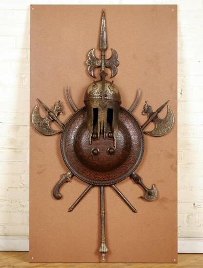 LARGE CAST IRON SHEILD FORM ARMORIAL WALL PLAQUE