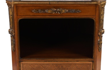 LOUIS XVI STYLE ORMOLU-MOUNTED MAHOGANY AND PARQUETRY CABINET BY MERCIER FRERES, CIRCA 1920, 34 3/4 x 25 x 18 in. (88.3 x 63.5 x 45.7 cm.)