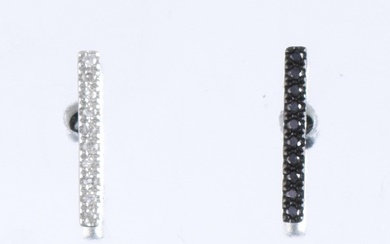 Ladies' Pair of Gold, Black and White Diamond Bar Ear Studs