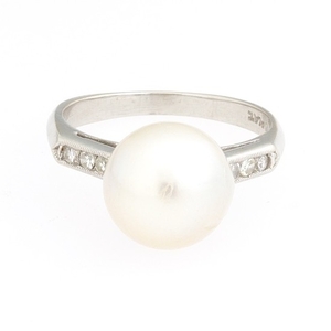 Ladies' Platinum, 10.5 mm Pearl and Diamond Ring