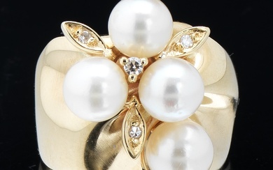 Ladies' Vintage Gold, Pearl and Diamond Ring