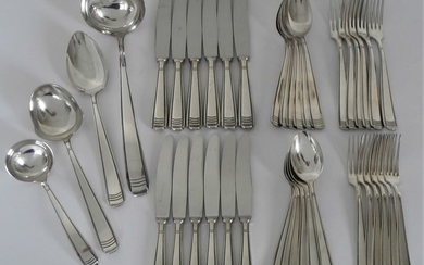 Landgraaf 90, model 447 - Art Deco 6-person silver-plated cutlery + serving cutlery 40-piece