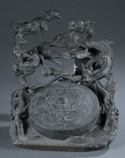 Large Chinese inkstone with dragons.