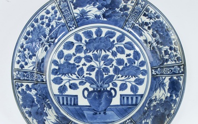 Large Japanese blue and white Arita dish, Meiji period