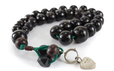 Large Jet Black Amber Prayer Beads Misbaha Tasbih Subha Graduated Early 20th cen
