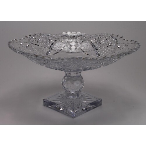 Large cut glass bowl on a pedestal base (centrepiece), heigh...