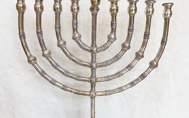 Large kinetic Hanukkah lamp for oil & candles mounted with Eilat stones- .925 silver - Israel - Mid 20th century