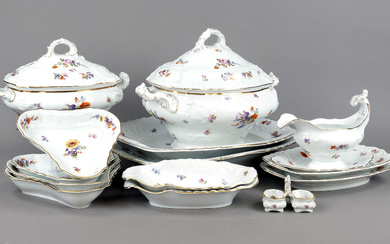 Large service for 12 persons, 66 pcs, Fraureuth, Saxony, 1920s, form Rococo, polychrome floral