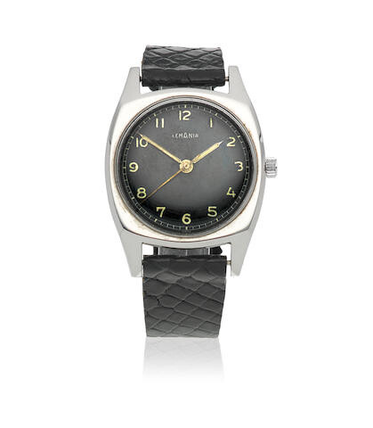 Lemania. A stainless steel manual wind military cushion form wristwatch issued to the Czech Air Force