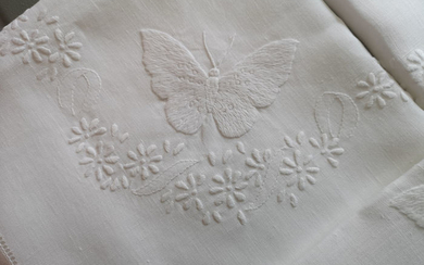 Linen sheet with Farfalle embroidery in full stitch - Linen - After 2000
