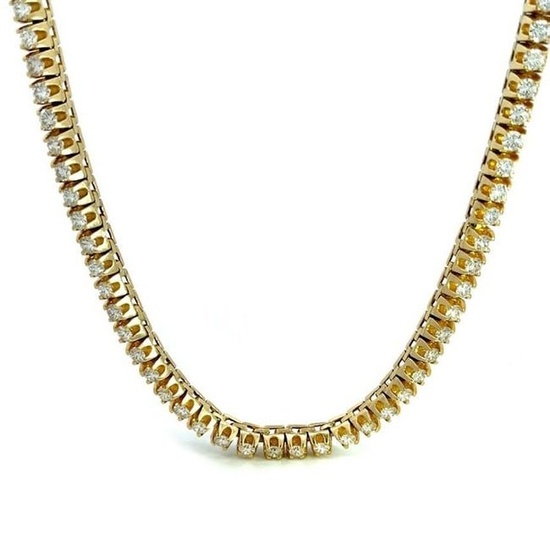 Long 16ct Diamond 14k Yellow Gold 5mm Wide Line Tennis Necklace 27.5 long