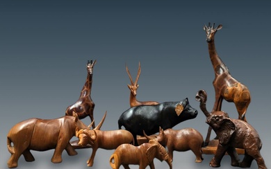 Lot Of 9 Carved Wooden African Animal Figures