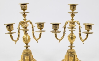 Lot of 2 fire gilt candlesticks, French, 19th century
