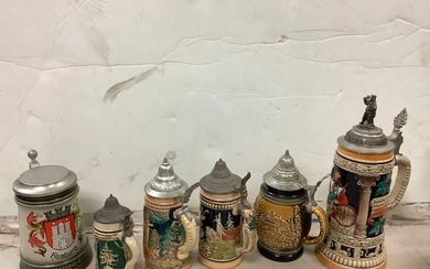 Lot of german hand painted steins(Gerzit and more, tallest 10.5in.)