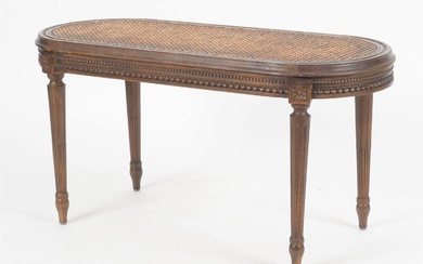 Louis XVI Style Carved Walnut and Caned Window Bench