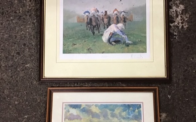M Connard, coloured print, a fallen jockey, titled Sod It,...