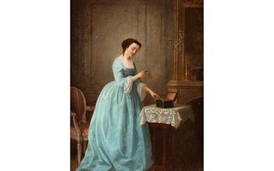 Maler des ausgehenden 18./ beginnenden 19. Jahrhunderts, ELEGANTE DAME MIT SCHMUCKSCHATULLE